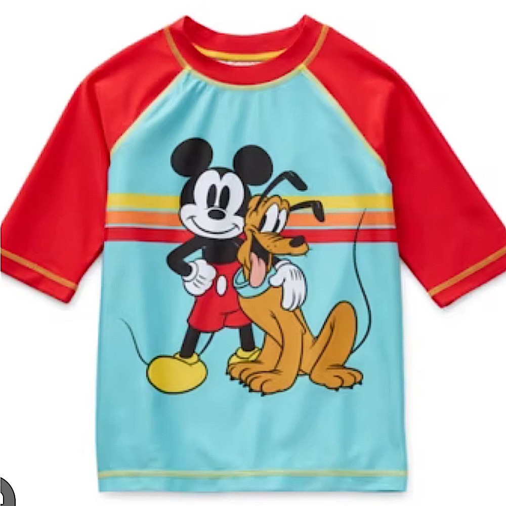 NWT Disney Mickey Mouse Pluto Toddler Boy Short Sleeve Rashguard Swim Shirt 2T